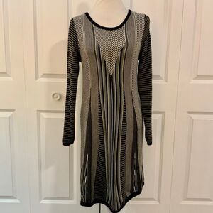 Prana Whitley Knit Sweater Dress Grey Black Cotton Blend Long Sleeve Small